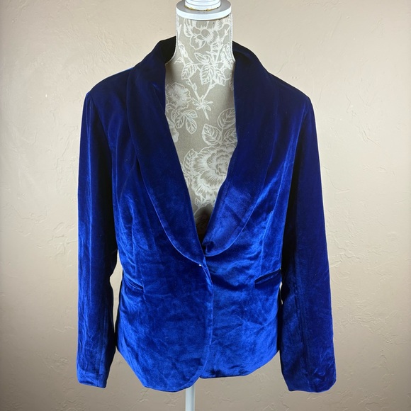 NWT Allegra K Blue Velvet Blazer Women’s size large - Picture 1 of 15